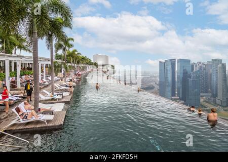 roof top swimming pool at the Marina Sands Hotel in Singapore, Asia taken on 28 October 2013 Stock Photo
