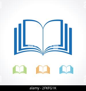 Set of open book icons. Learning, teaching, reading, training, text publishing, studying educational colorful objects. E-book, e-reader, app concept. Stock Vector