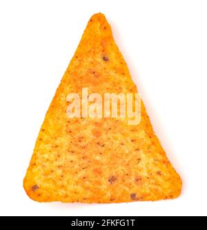 A Single Cheese Corn Chip on a White Background Stock Photo