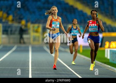 Silesian Stadium, Chorzow, Poland. 1st May, 2021. World Athletics Relays 2021. Day 1; Femke Bol wins the heat for the Netherlands in the ladies 4 x 400 ahead of Gomez of Cuba Credit: Action Plus Sports/Alamy Live News Stock Photo