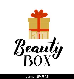 Beauty Box calligraphy hand lettering isolated on white. Logo design for beauty blogs, hair salons, cosmetic products. Vector template for banner, typ Stock Vector