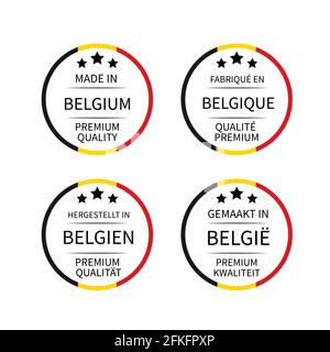 Made in Belgium calligraphy hand lettering lapel. Quality mark vector icon.  Perfect for logo design, tags, badges, stickers, emblem, product packaging  Stock Vector Image & Art - Alamy