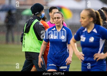 Lugano, Switzerland. 01st May, 2021. May 1st, 2021, Lugano, Stadio Comunale  Cornaredo, AXA Women's Super League: FC Lugano Femminile - FC Luzern, FC  Lugano players let the fans celebrate. In the picture from left: Erika  Vigano, Mathilda Andreoli