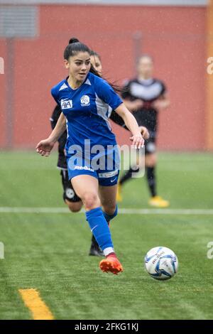 Lugano, Switzerland. 01st May, 2021. May 1st, 2021, Lugano, Stadio Comunale  Cornaredo, AXA Women's Super League: FC Lugano Femminile - FC Luzern, FC  Lugano players let the fans celebrate. In the picture from left: Erika  Vigano, Mathilda Andreoli