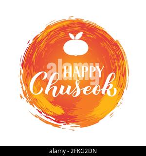 Happy Chuseok calligraphy hand lettering. Korean traditional holiday Thanksgiving Day. Vector template for typography poster, greeting card, postcard, Stock Vector