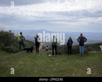 group of young hikers on top of the mountain Stock Photo - Alamy