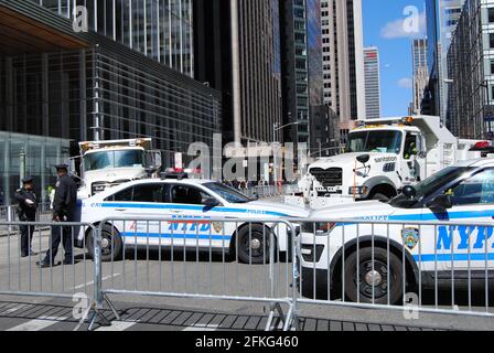 New York City, New York / USA - March 24 2018: NYPD police blockade at the corner of 6th Avenue and West 42nd Street during the March for Our Lives. Stock Photo