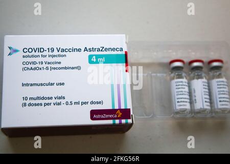 London, UK. 27th Apr, 2021. The Oxford/AstraZeneca Covid-19 vaccine seen at a vaccination centre in London. Credit: Dinendra Haria/SOPA Images/ZUMA Wire/Alamy Live News