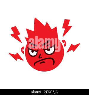 Round abstract face with angry emotion. Mad emoji avatar. Portrait of a grumpy man. Cartoon style. Flat design vector illustration. Stock Vector