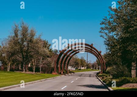 Cane Island Residential Community - editorial Katy, Texas, USA -February 15, 2021: Cane Island Residential Home Community with Community Park and Amen Stock Photo