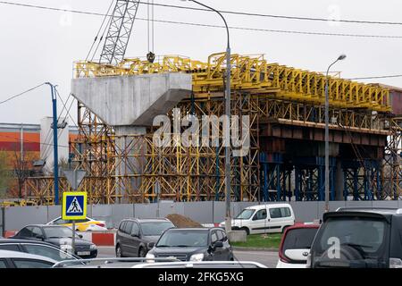 Moscow, Russia - April 30, 2021. Construction of a transport interchange in Moscow Stock Photo