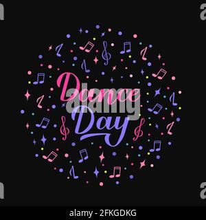 International Dance Day calligraphy hand lettering on black background. Easy to edit vector template for typography poster, logo design, banner, party Stock Vector