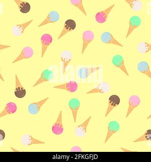 Colorful ice creams waffle cones seamless pattern. Summer dessert flat vector background. Delicious sweets for kids. Easy to edit template for birthda Stock Vector