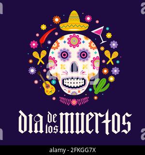 Dia De Los Muertos Fraktur Font Gothic Lettering With Sugar Skull And 