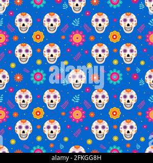 Dia de los Muertos seamless pattern of traditional Mexican symbols. Easy to edit vector template for greeting card, banner, poster, party invitation, Stock Vector