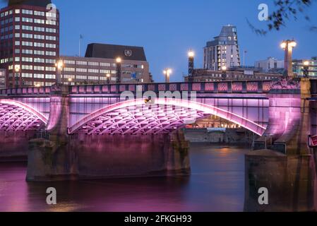 Illuminated River Lambeth Bridge Pink LED Lights by Leo Villareal Stock Photo