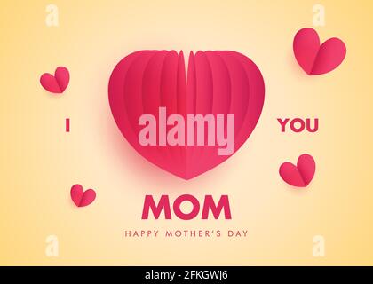 Happy Mothers day paper cut style flowers and heart poster banner ...