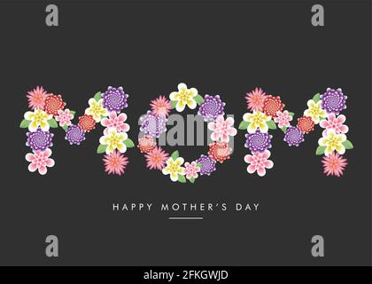 Mom, happy mothers day flowers greeting card vector, Mother's Day wishes background wallpaper banner Stock Vector