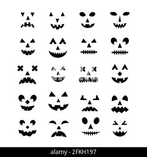 Halloween Pumpkin Faces icon set. Spooky Jack-o -Lantern vector elements isolated on white. Halloween party decorations. Stock Vector