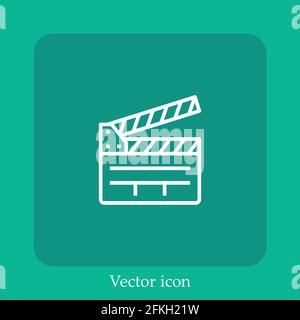 clapperboard vector icon linear icon.Line with Editable stroke Stock Vector