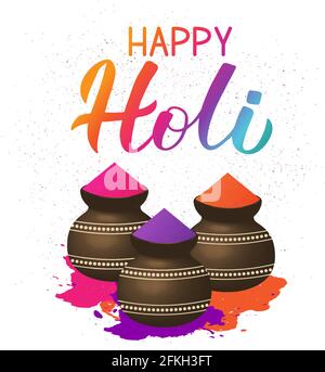 Happy Holi hand lettering . Indian Traditional festival of colors or festival of love. Holi logo design. Vector template for party invitations, banner Stock Vector