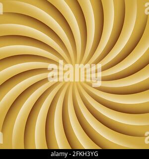 Gold and white rotating hypnosis spiral. Twirl abstract background. Optical illusion. Hypnotic psychedelic vector illustration. Concentric rays of lig Stock Vector