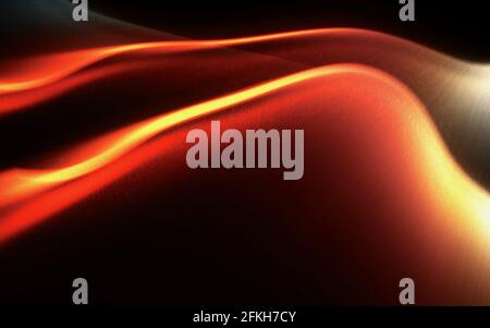 Abstract of colorful glowing and flowing dynamic movement curve neon orange and yellow bright light on dark black background Stock Photo