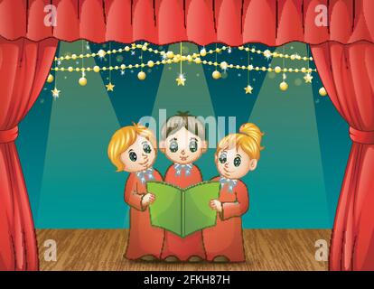 Vector illustration of Children choir performing on stage Stock Vector