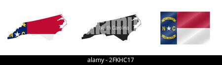 North Carolina state map with waving flag. Alpha channel background ...