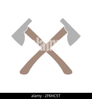 Crossed axes emblem. Flat style illustration isolated on white background. Stock Photo