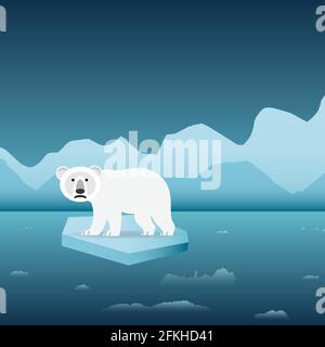 Polar bear alone on an iceberg, conceptual vector Stock Vector