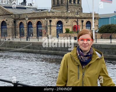 Edinburgh, UK. 26th Apr, 2021. Tanja Bueltmann, historian, stands in the harbour by the water. (to dpa 'Scotland before decisive election: Is a new border coming to Europe?') Credit: Benedikt von Imhoff/dpa/Alamy Live News Stock Photo