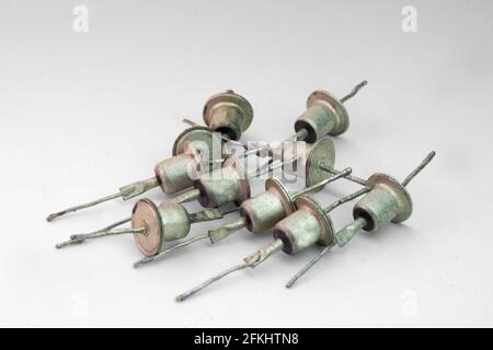 rectifier diodes heap. electronic components of old circuits Stock Photo
