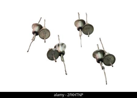 medium power rectifier diodes, old, in pairs, electronic components, isolated on white background Stock Photo
