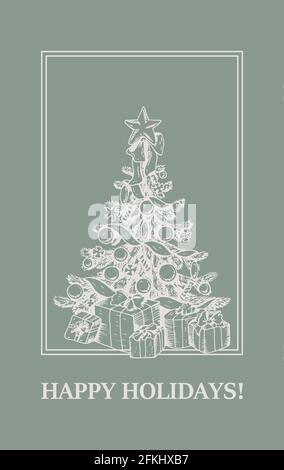 Modern Christmas and New Year design with hand drawn Christmas tree. Vector illustration Stock Vector