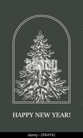Modern Christmas and New Year design with hand drawn Christmas tree. Vector illustration Stock Vector