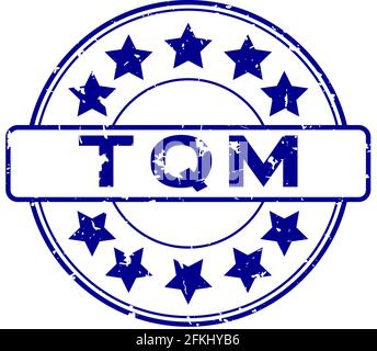 Grunge blue TQM (Abbreviation of total quality management) word with star icon round rubber seal stamp on white background Stock Vector