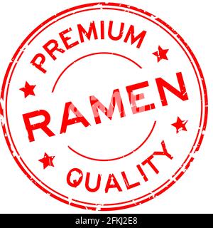 Grunge red premium quaity ramen word round rubber seal stamp on white background Stock Vector