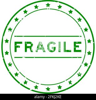 Grunge green fragile word round rubber seal stamp on white background Stock Vector