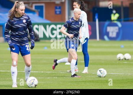 LONDON, UK. MAY 2ND : Bethany England (Chelsea FC) warms up during the 2020-21 UEFA Women’s Champions League fixture between Chelsea FC and Bayern Munich at Kingsmeadow. Credit: Federico Guerra Morán/Alamy Live News Stock Photo
