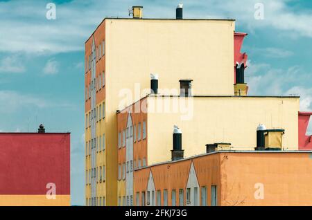 Siemianowice Śląskie, Silesia, Poland; April 30th 2021: Colorful tower blocks in the residential estate in Silesia region, Poland. Stock Photo