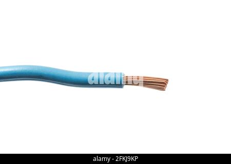 Blue electrical wire isolated on white Stock Photo