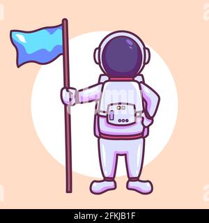 astronaut with flag. Premium vector isolated Stock Vector