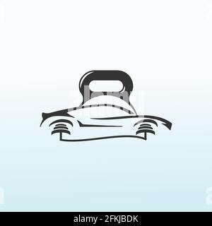 Car with fitness dumbbell icon logo design. Stock Vector