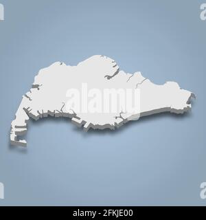 3d isometric map of Singapore Island is an island in Asia, isolated vector illustration Stock Vector