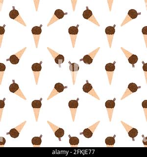 Chocolate ice creams waffle cones seamless pattern. National Chocolate Ice Cream Day vector background. Easy to edit template for birthday party decor Stock Vector