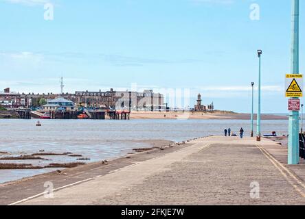 Fleetwood, Lancashire, seen across the Wyre River estuary from the  Knott End-on-Sea slipway. Stock Photo