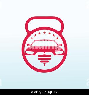 Car with fitness dumbbell icon logo design Stock Vector