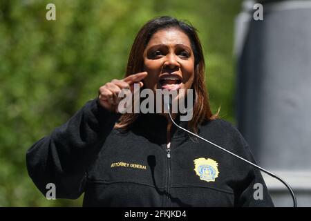 Letitia James, Attorney General of New York, speaks at the annual NYC Cannabis Parade & Rally in support of the legalization of marijuana in New York. Stock Photo