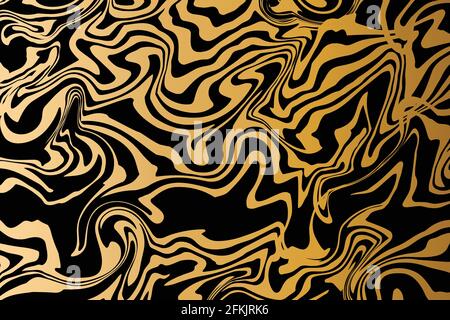 Fluid art. Modern artwork golden and black background. Mixture of acrylic paints. Abstract liquid painting marble texture, gold gradient waves. Vector Stock Vector